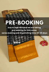 (PRE-BOOKING) Mozhi - Sungudi cotton with tamil letters rettapet rudraksham border - Black with Mustard Yellow