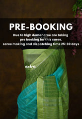 (PRE-BOOKING) Turquoise Blue - Soft Organza silk with stripes weaving with satin border - Perfect for Office Wear | casual wear | Tea party