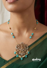 Invisible viral Wire Necklace – Premium Floating Ashtalakshmi Pendant - Sea green beads