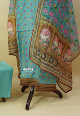 Amitha – Muted Aqua Blue – premium Chanderi silk salwar with pichwai printed dupatta hand stitched kantha border suit
