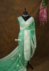 Seafoam Green - Banarasi Chinon Silk with Floral Border - Best for Night Functions