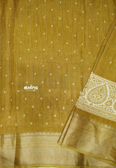 Premium printed silk checks weaving thilagam border - yellow ochre