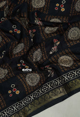Nightfall Black - Premium Printed Silk Digital Print with Mango Zari Border - Best for Office Wear | Casual Wear