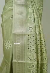 Pastel Green - Premium Printed Silk Floral Print with Zari Border - Best for Office Wear | Casual Wear
