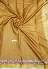 Premium printed silk mugal painting prints Elephants - Golden yellow