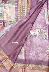 Premium printed silk mugal painting prints Elephants - Onion purple