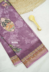 Premium printed silk mugal painting prints Elephants - Onion purple