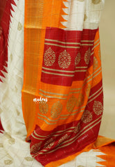 (PRE-BOOKING) Ivory Pearl - Anugraha - Premium Printed Silk with Ganga Jamuna Temple Border and Kattam body - Perfect for divine prayers, temple visits & small functions