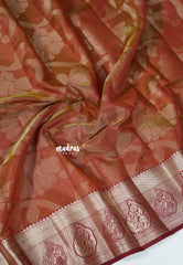 Dual Shade Rust and copper Maroon - Raaga Premium Semi tussar Jamdani Weaving Body - Perfect for Night Functions