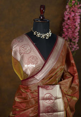 Dual Shade Rust and copper Maroon - Raaga Premium Semi tussar Jamdani Weaving Body - Perfect for Night Functions