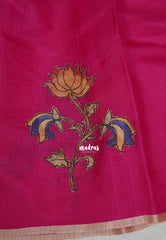 Fuchisia Pink - Premium Kota Silk with Hand Painted Pen Kalamkari Applique Work - Best for Office Wear | Hightea Party