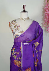 Violet Purple - Premium Kota Silk with Hand Painted Pen Kalamkari Applique Work - Best for Office Wear | Hightea Party