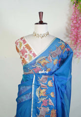 Royal Blue with Pichwai - Premium Kota Silk with Hand Painted Kalamkari Applique Work - Best for Office Wear | Hightea Party