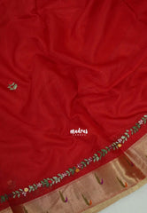Spicy Red - Shalini - Premium Super Net Saree with Paithani Border Weaving Handstitched Embroidery - Best for Function Wear