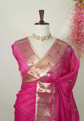 Queen's Pink - Shalini - Premium Super Net Saree with Paithani Border Weaving Handstitched Embroidery - Best for Function Wear