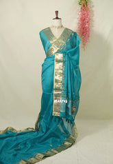 Teal Blue - Shalini - Premium Super Net Saree with Paithani Border Weaving Handstitched Embroidery - Best for Function Wear