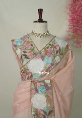 Creamy Blush Peach - Shalini - Premium Super Net Saree with Embroidery and Organza Embroidery Border - Best for Office Wear / Hightea party