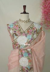 Creamy Blush Peach - Shalini - Premium Super Net Saree with Embroidery and Organza Embroidery Border - Best for Office Wear / Hightea party