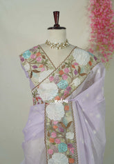 Creamy Lilac - Shalini - Premium Super Net Saree with Embroidery and Organza Embroidery Border - Best for Office Wear / Hightea party