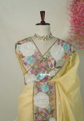Creamy Butter Yellow - Shalini - Premium Super Net Saree with Embroidery and Organza Embroidery Border - Best for Office Wear / Hightea party