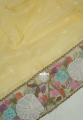 Creamy Butter Yellow - Shalini - Premium Super Net Saree with Embroidery and Organza Embroidery Border - Best for Office Wear / Hightea party