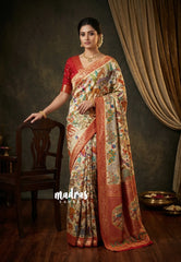 Ivory Heritage - Sowbhagya – Precision Weaving Pure Mulberry Silk with Contrast Attractive Blouse - Perfect for Functions