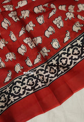 (PRE-BOOKING) Brick Red - Pure Cotton Saree with with Jaipur baby elephant Prints - Perfect for Office Wear | Casual Wear