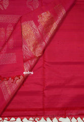 Raspberry Pink - Kumudavalli - Pure Jute Silk Saree with Flower Buttas - Perfect for Wedding Functions