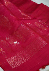 Raspberry Pink - Kumudavalli - Pure Jute Silk Saree with Flower Buttas - Perfect for Wedding Functions