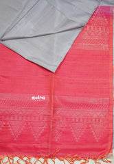 Pearl Grey - Kumudavalli - Pure Jute Silk Saree with Contrast Pallu and Blouse - Perfect for Wedding Functions