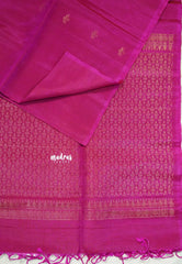 Magenta Pink - Kumudavalli - Pure Jute Silk Saree Borderless with Buttas - Perfect for Wedding Functions