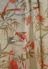 Amitha – Ivory Beige Pure Linen Salwar Suit with Bird & Floral Digital Prints + Hand-Stitched Embroidery