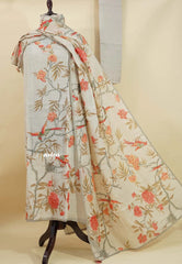 Amitha – Ivory Beige Pure Linen Salwar Suit with Bird & Floral Digital Prints + Hand-Stitched Embroidery