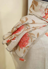 Amitha – Ivory Beige Pure Linen Salwar Suit with Bird & Floral Digital Prints + Hand-Stitched Embroidery