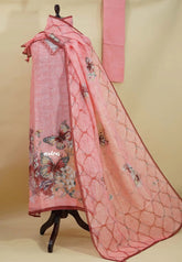 Amitha – Peach Pink Pure Linen Salwar Suit with Butterfly Motif & Hand-Stitched Embroidery