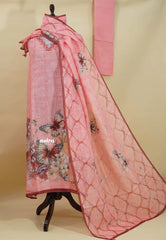 Amitha – Peach Pink Pure Linen Salwar Suit with Butterfly Motif & Hand-Stitched Embroidery