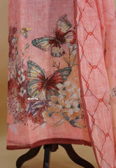 Amitha – Peach Pink Pure Linen Salwar Suit with Butterfly Motif & Hand-Stitched Embroidery