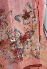Amitha – Peach Pink Pure Linen Salwar Suit with Butterfly Motif & Hand-Stitched Embroidery