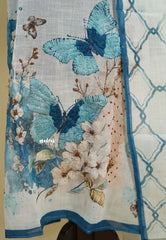 Amitha – Powder Blue White Pure Linen Salwar Suit with Butterfly Motif & Hand-Stitched Embroidery