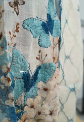 Amitha – Powder Blue White Pure Linen Salwar Suit with Butterfly Motif & Hand-Stitched Embroidery