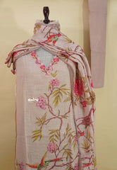 Amitha – Earthen Pink Pure Linen Salwar Suit with Bird & Floral Digital Prints + Hand-Stitched Embroidery