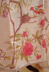 Amitha – Earthen Pink Pure Linen Salwar Suit with Bird & Floral Digital Prints + Hand-Stitched Embroidery