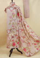 Amitha – Earthen Pink Pure Linen Salwar Suit with Bird & Floral Digital Prints + Hand-Stitched Embroidery
