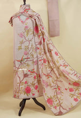 Amitha – Earthen Pink Pure Linen Salwar Suit with Bird & Floral Digital Prints + Hand-Stitched Embroidery