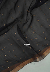 Jet Black - Handloom Pure Musliln Silk Saree with Sequence Weaving in the Body - With Silk Mark Certificate
