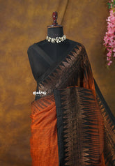 Burnt Copper - Thoolika - Organic linen hand woven Jamdani ikkat weaving - Perfect for Office Wear