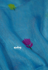Sky Spark Blue - Handloom Tissue Silk Linen Jamdani Saree - With Handloom Mark