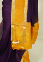 Plum Purple with Yellow - Viscose Georgette Saree with Rettapetta Border - Best for Functions Wear