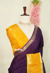 Plum Purple with Yellow - Viscose Georgette Saree with Rettapetta Border - Best for Functions Wear