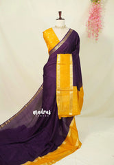 Plum Purple with Yellow - Viscose Georgette Saree with Rettapetta Border - Best for Functions Wear
